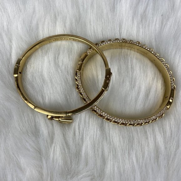 Michael Kors Gold Bracelets Set of 2 Inlaid Pave Padlock Chain - Picture 3 of 3